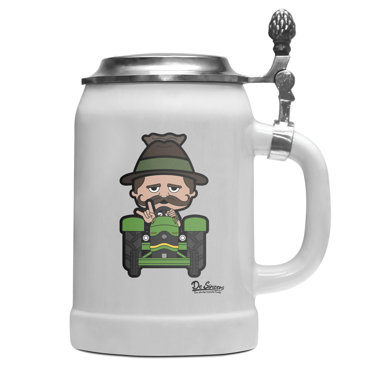 Da Sinzer Bulldog Bierkrug 500ml Weiss mit Deckel Wetterspitzen Front