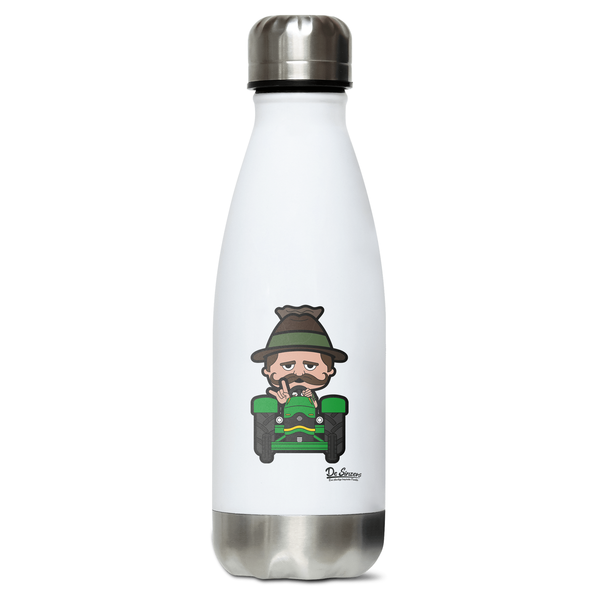 Da Sinzer Bulldog Edelstahl Thermoflasche 350ml Weiss Silber Kreuzspitze Front