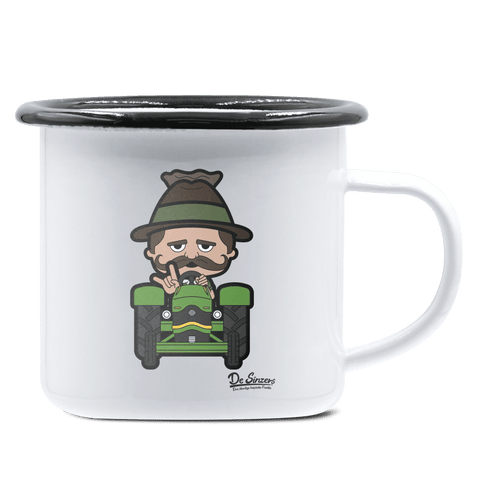 Da Sinzer Bulldog Emaille Tasse 375ml Weiss Schwarz Hochries Front