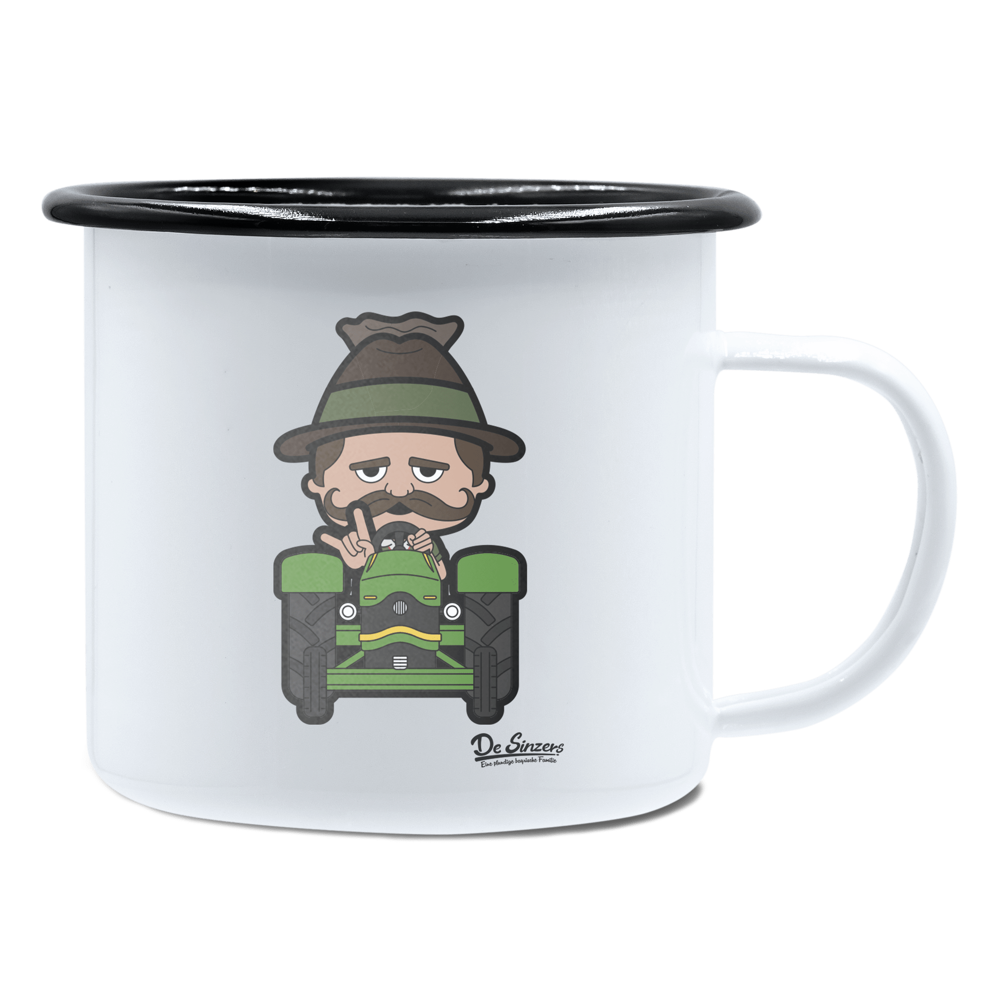 Da Sinzer Bulldog Emaille Tasse 450ml Weiss Schwarz Spitzstein Front