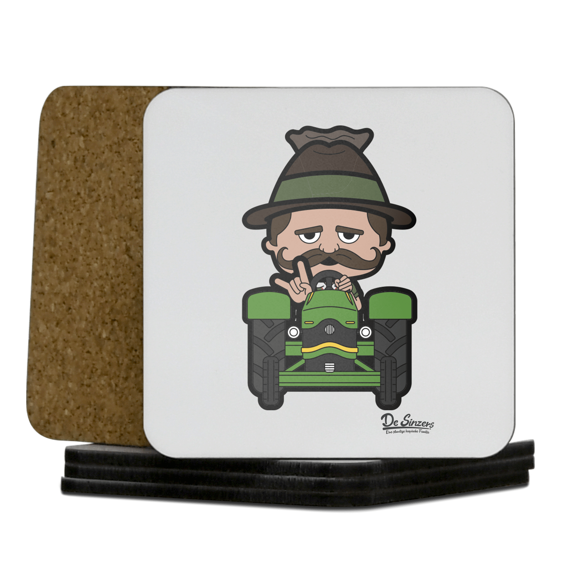 Da Sinzer Bulldog Korkuntersetzer 5er Set 95 x 95 mm Weiss Karkopf Front