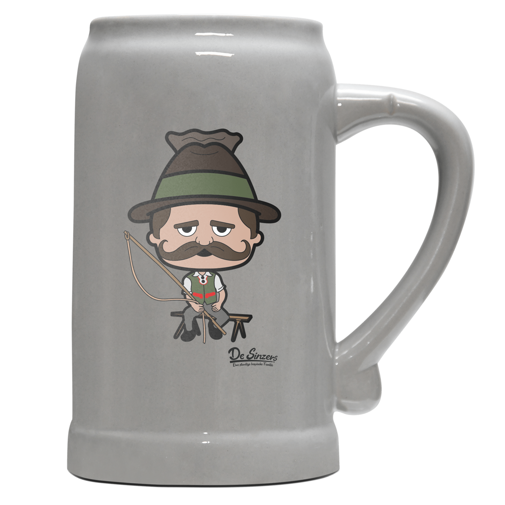 Da Sinzer Goaßlschnoizer Bierkrug 1000ml Grau Zugspitze Front
