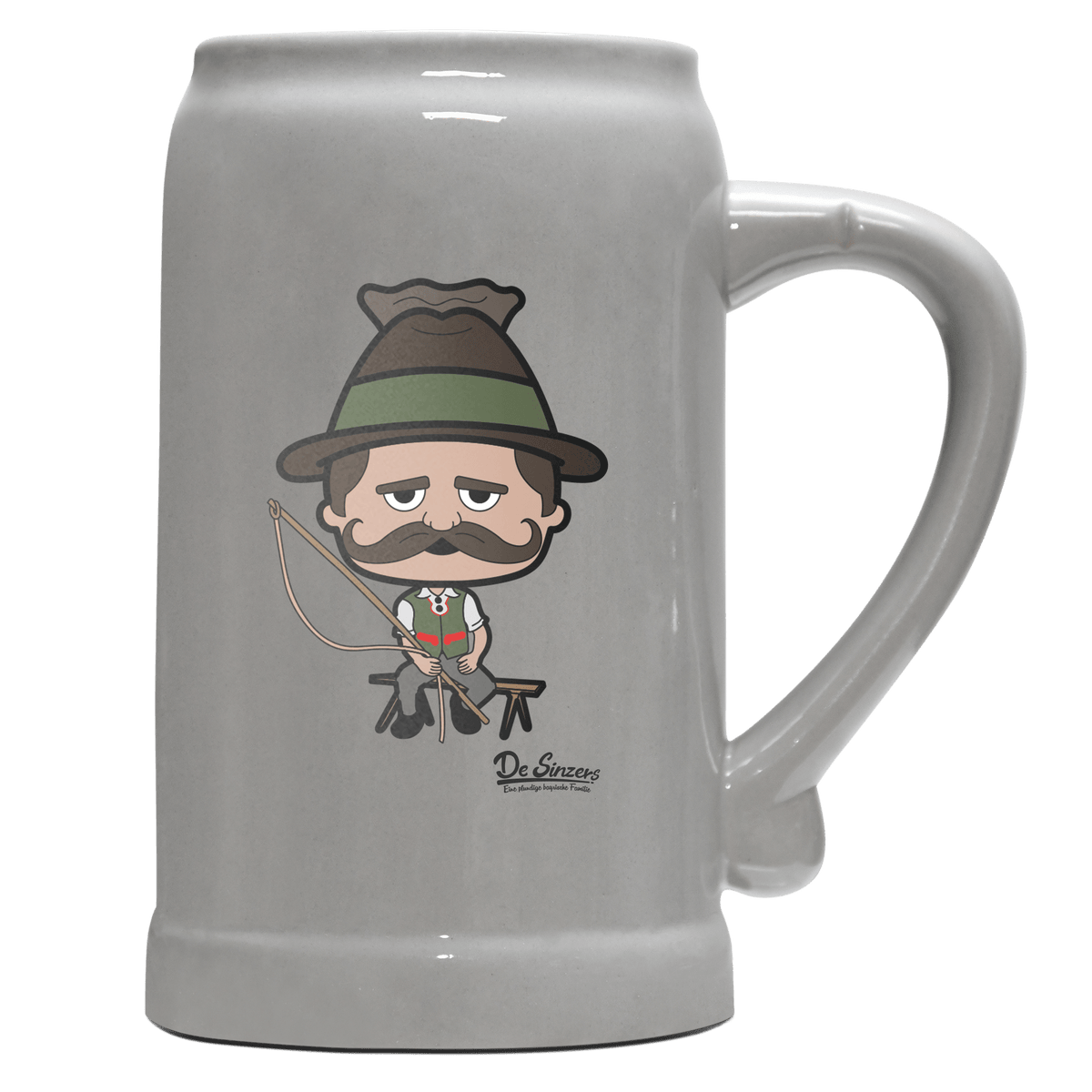 Da Sinzer Goaßlschnoizer Bierkrug 1000ml Grau Zugspitze Front