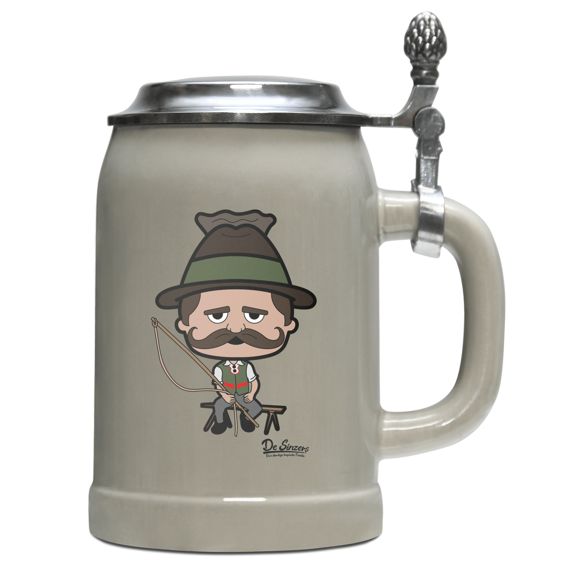 Da Sinzer Goaßlschnoizer Bierkrug 500ml Grau mit Deckel Hocheck Front
