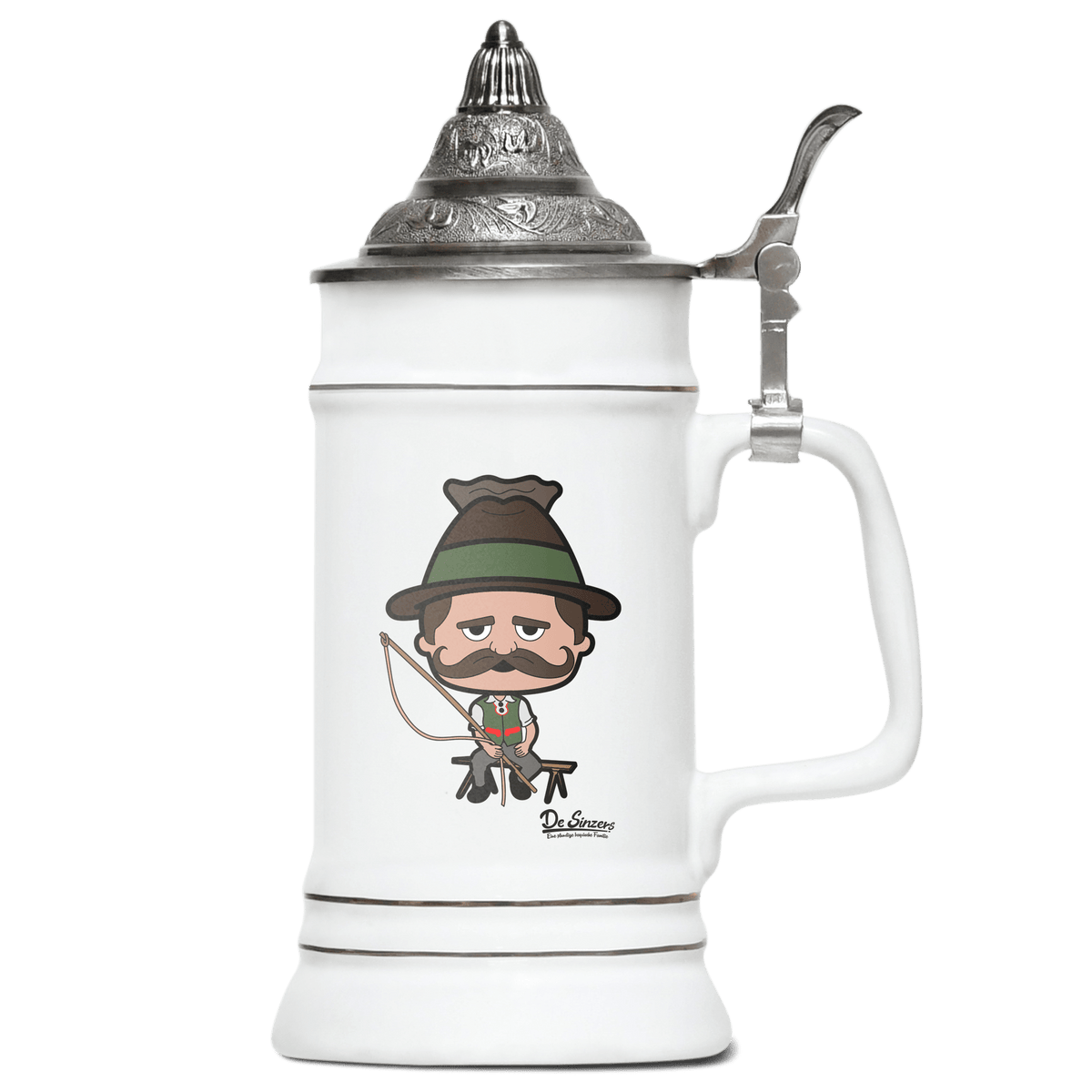 Da Sinzer Goaßlschnoizer Bierkrug 500ml Weiss mit Spitzdeckel Wendelstein Front