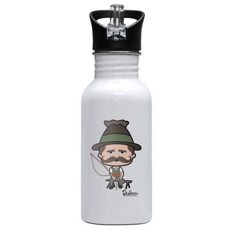 Da Sinzer Goaßlschnoizer Edelstahl Trinkflasche mit klappbarem Mundstueck 500ml Weiss Rotwand Front