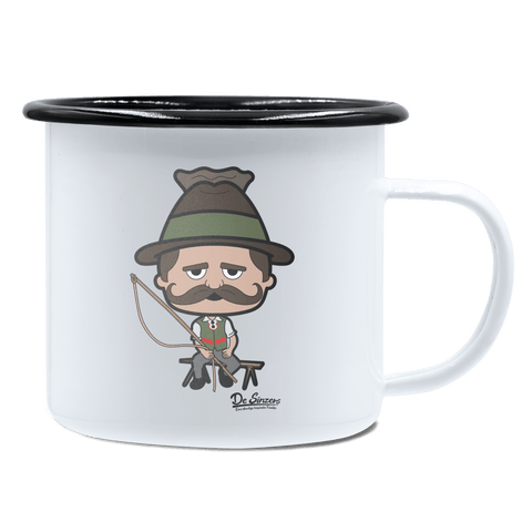 Da Sinzer Goasslschnoizer Emaille Tasse 450ml Weiss Schwarz Spitzstein Front