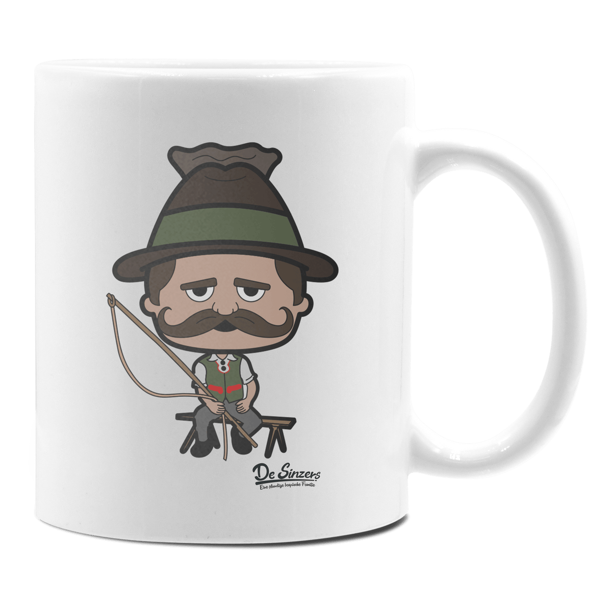 Da Sinzer Goaßlschnoizer Keramik Kaffeetasse 330ml Weiss Rampoldplatte Front