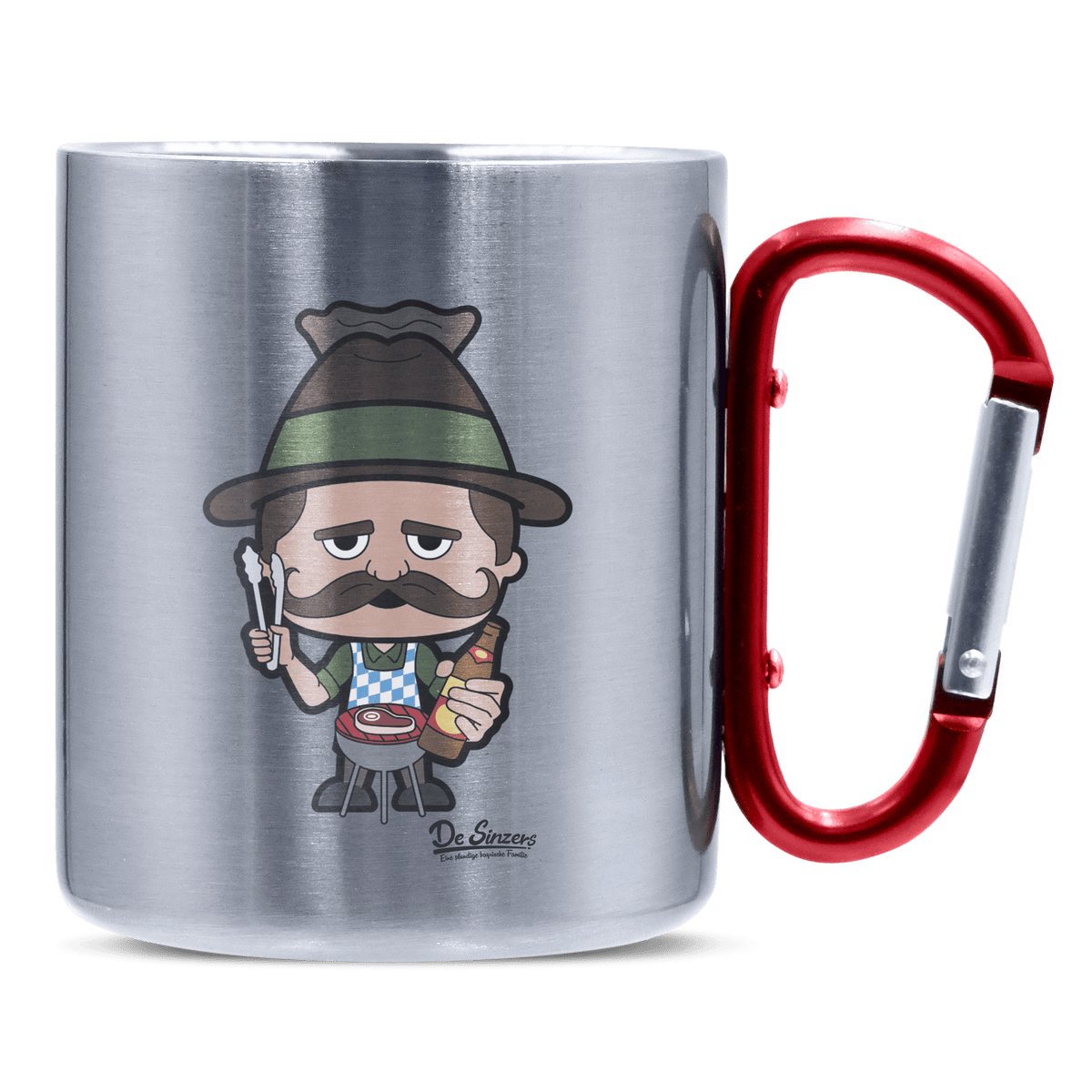 Da Sinzer Griller Edelstahl Kaffeetasse roter Karabiner 320ml Kitzstein Front 1