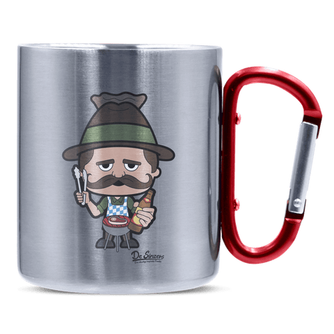 Da Sinzer Griller Edelstahl Kaffeetasse roter Karabiner 320ml Kitzstein Front 1