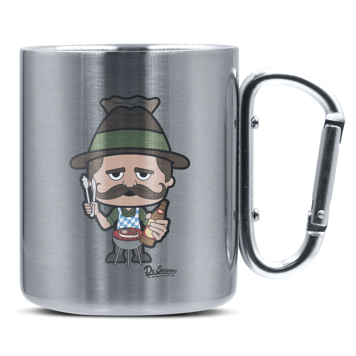 Da Sinzer Griller Edelstahl Kaffeetasse silberer Karabiner 320ml Grosser Traithen Front