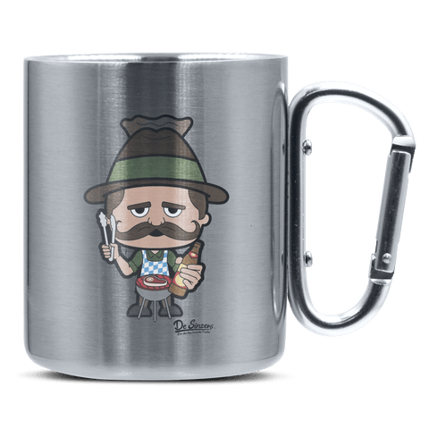 Da Sinzer Griller Edelstahl Kaffeetasse silberer Karabiner 320ml Grosser Traithen Front