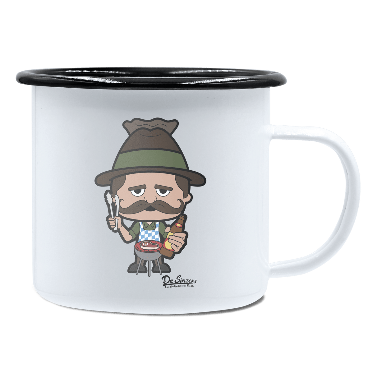 Da Sinzer Griller Emaille Tasse 450ml Weiss Schwarz Spitzstein Front