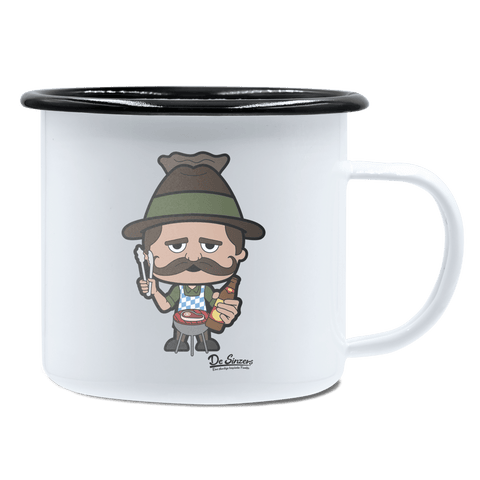 Da Sinzer Griller Emaille Tasse 450ml Weiss Schwarz Spitzstein Front