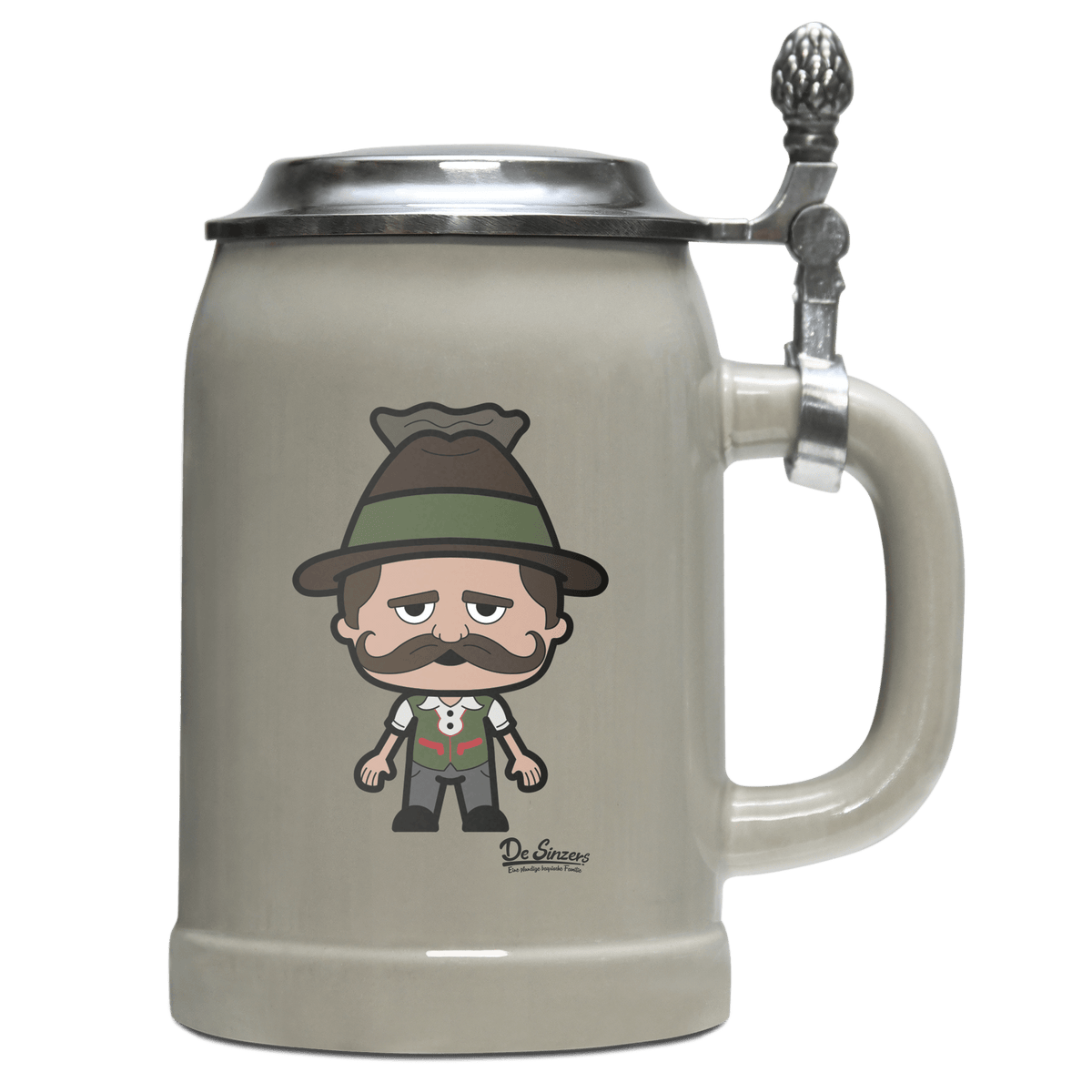 Da Sinzer Grundfiguren Bierkrug 500ml Grau mit Deckel Hocheck Front