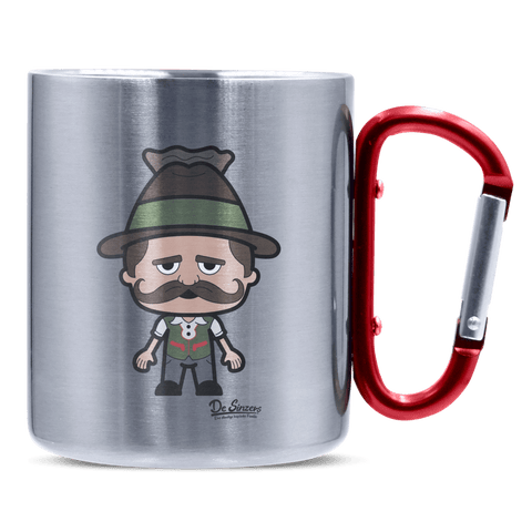 Da Sinzer Grundfiguren Edelstahl Kaffeetasse roter Karabiner 320ml Kitzstein Front