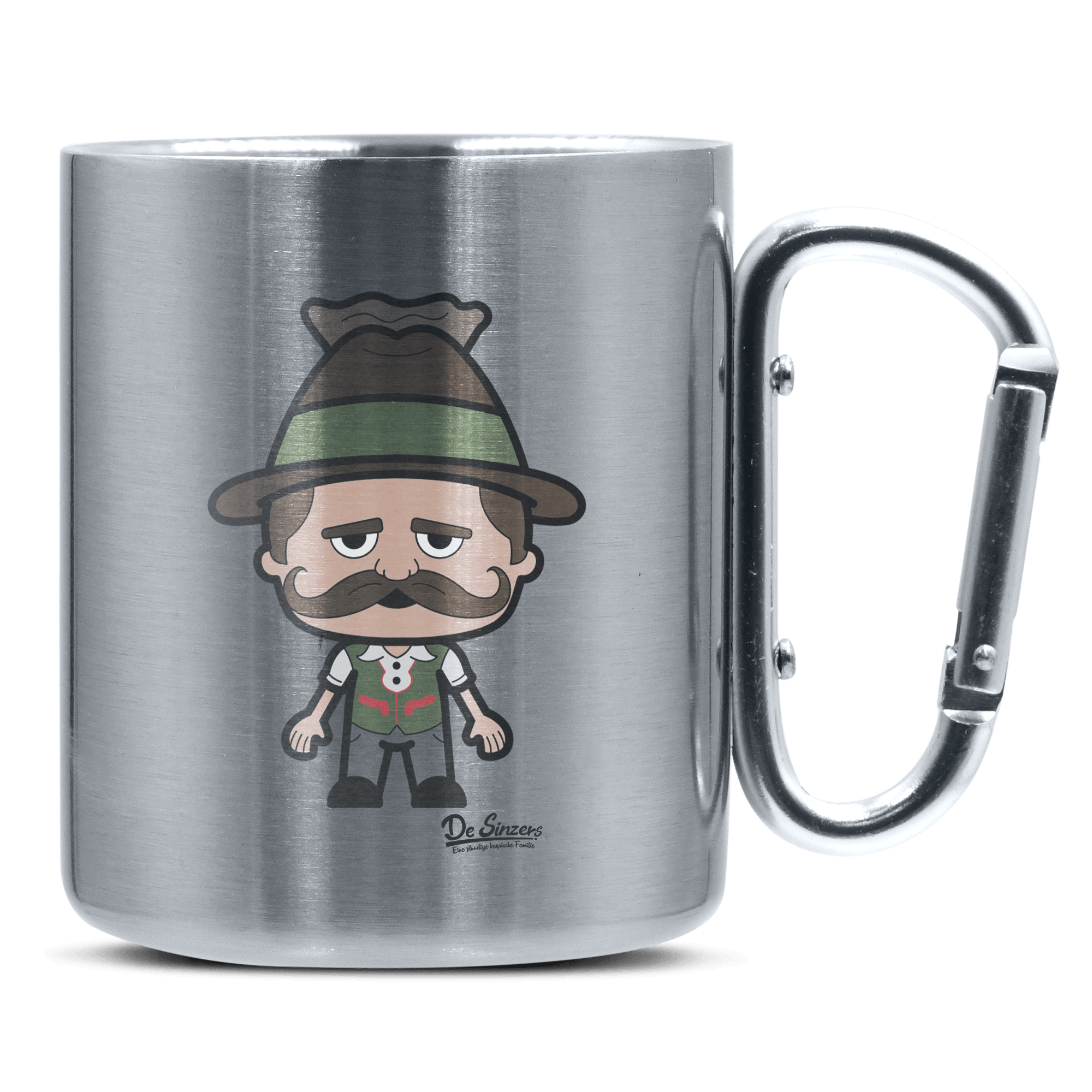 Da Sinzer Grundfiguren Edelstahl Kaffeetasse silberer Karabiner 320ml Grosser Traithen Front