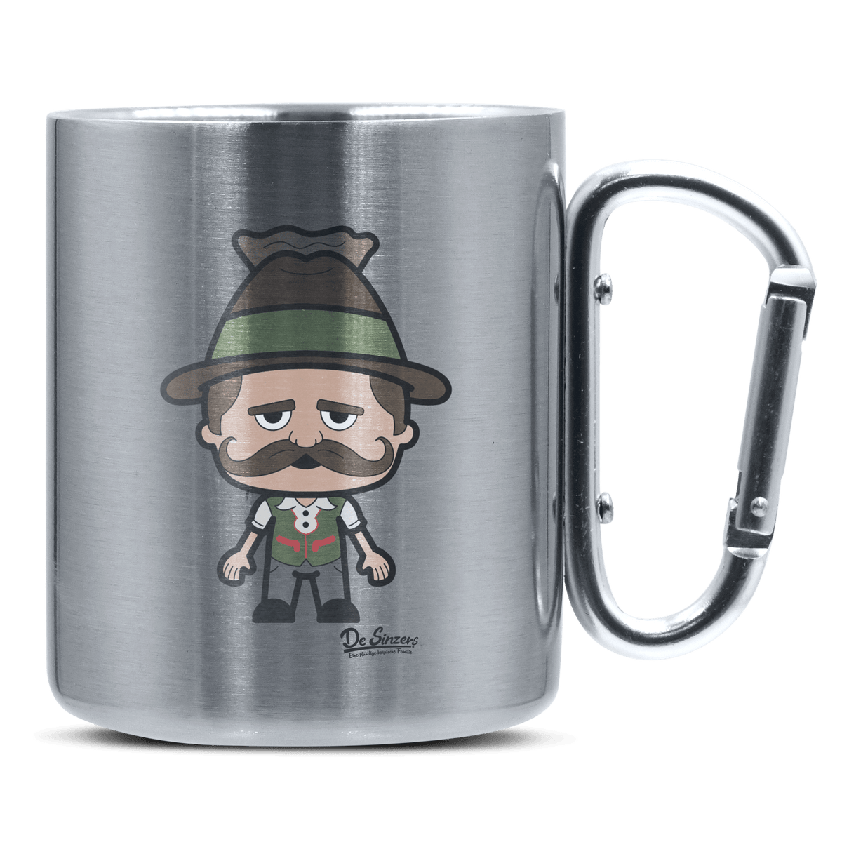 Da Sinzer Grundfiguren Edelstahl Kaffeetasse silberer Karabiner 320ml Grosser Traithen Front