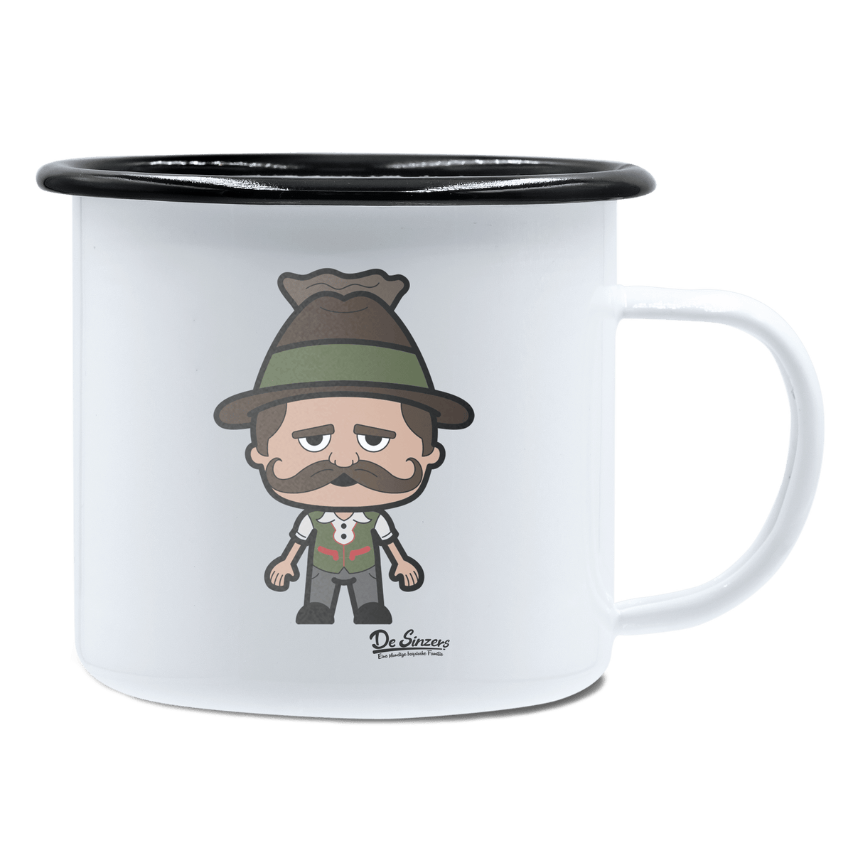 Da Sinzer Grundfiguren Emaille Tasse 450ml Weiss Schwarz Spitzstein Front