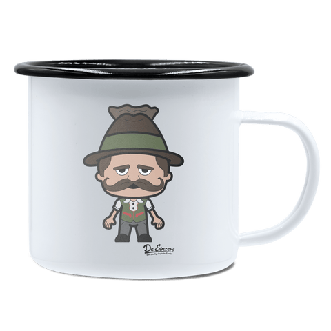 Da Sinzer Grundfiguren Emaille Tasse 450ml Weiss Schwarz Spitzstein Front