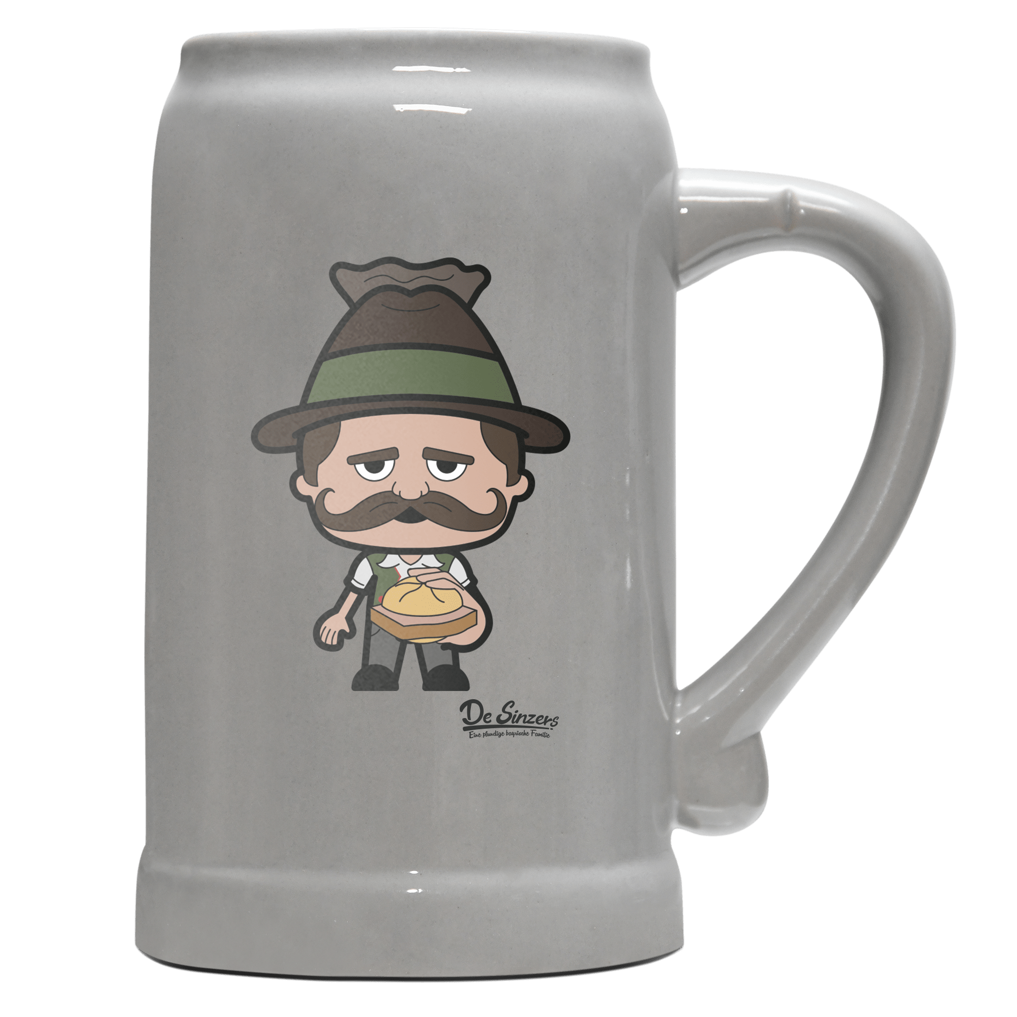 Da Sinzer Leberkassemmel Bierkrug 1000ml Grau Zugspitze Front