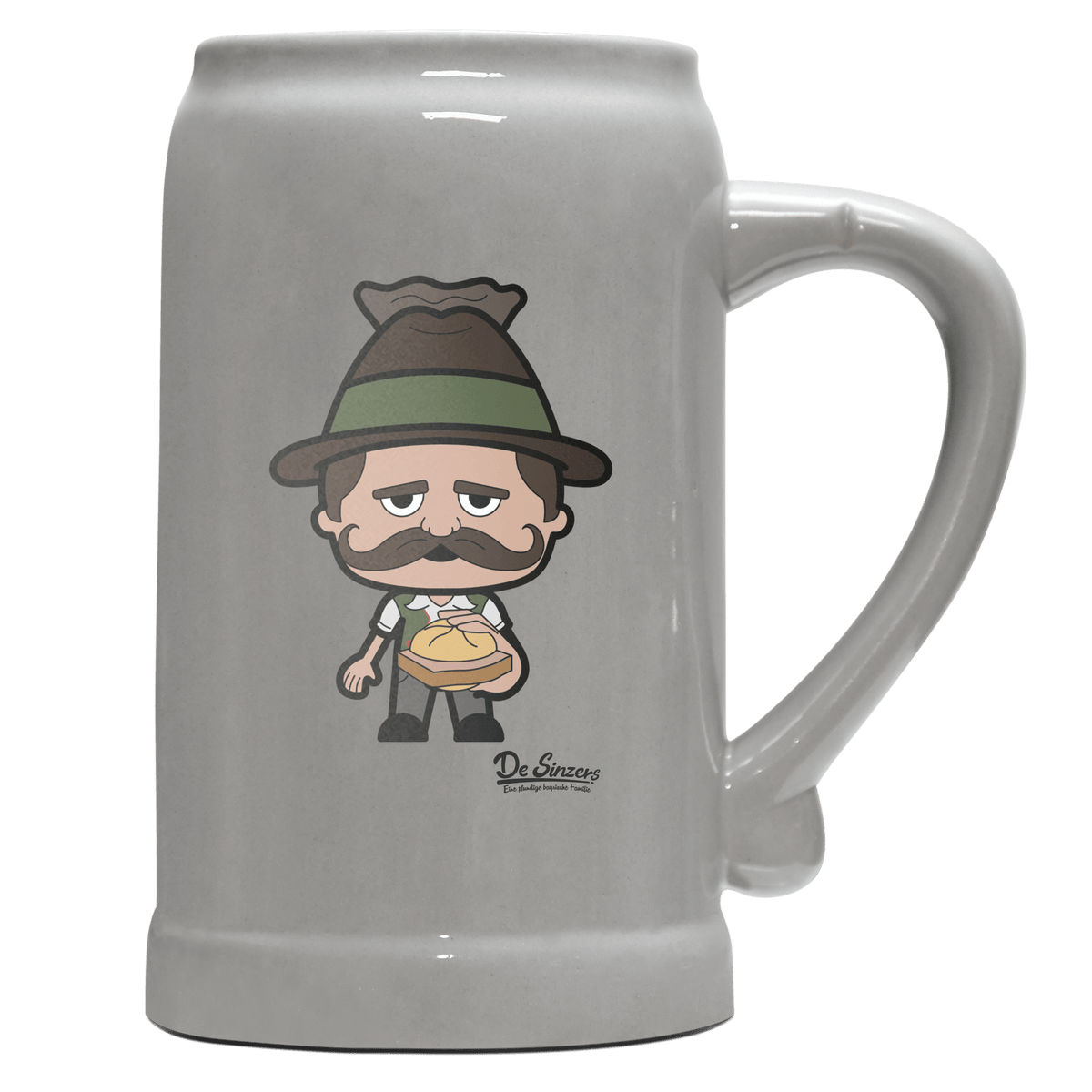 Da Sinzer Leberkassemmel Bierkrug 1000ml Grau Zugspitze Front