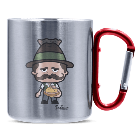 Da Sinzer Leberkassemmel Edelstahl Kaffeetasse roter Karabiner 320ml Kitzstein Front