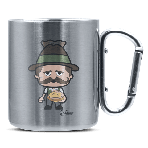 Da Sinzer Leberkassemmel Edelstahl Kaffeetasse silberer Karabiner 320ml Grosser Traithen Front