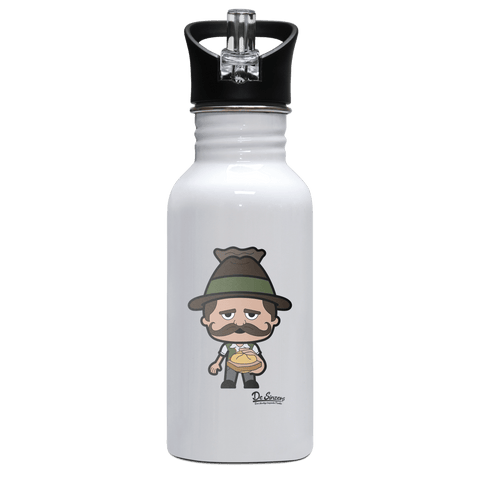 Da Sinzer Leberkassemmel Edelstahl Trinkflasche mit klappbarem Mundstueck 500ml Weiss Rotwand Front