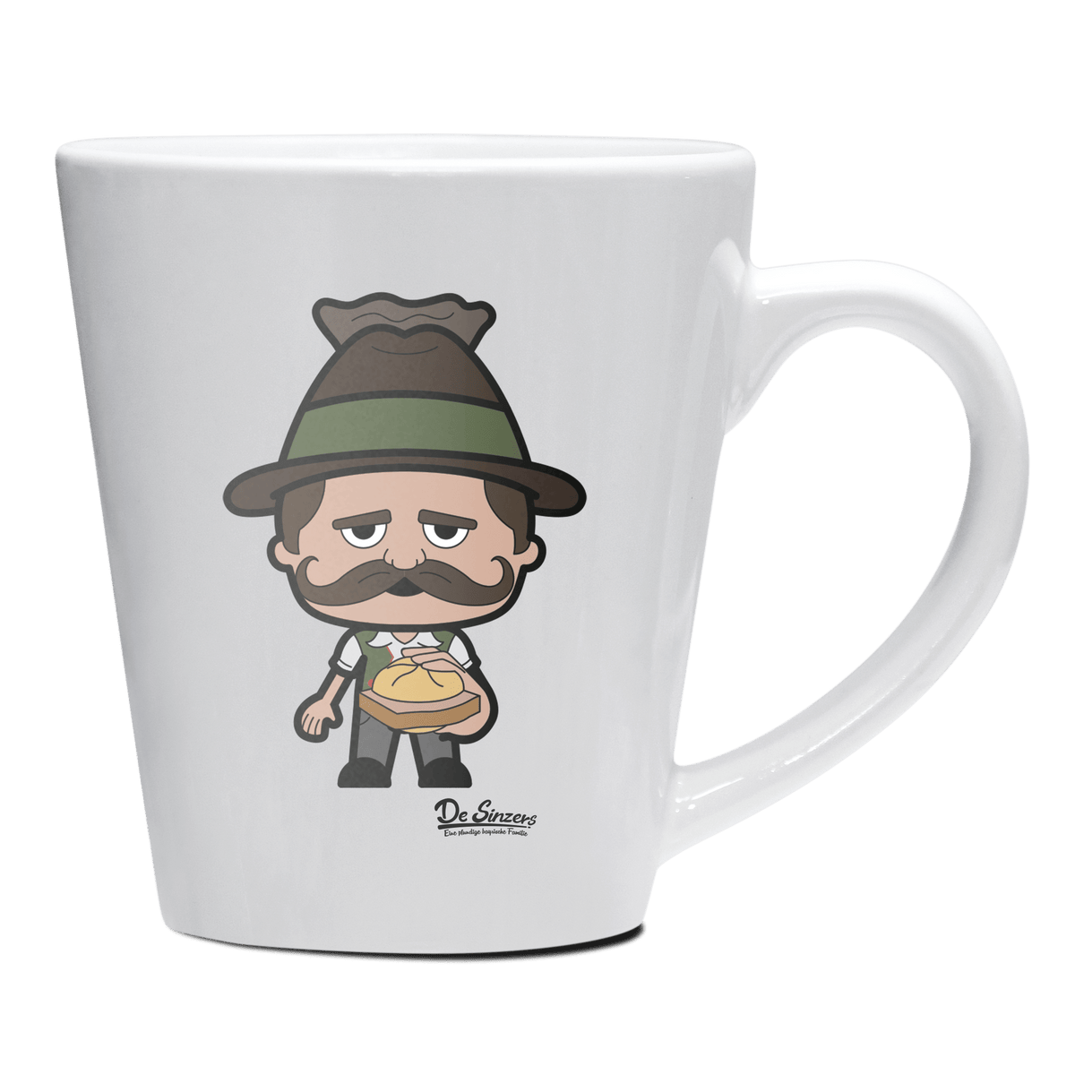 Da Sinzer Leberkassemmel Keramik Kaffeetasse 200ml Weiss Herzogstand Front