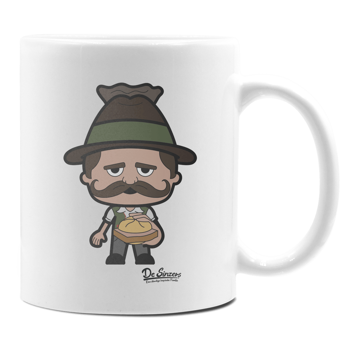 Da Sinzer Leberkassemmel Keramik Kaffeetasse 330ml Weiss Rampoldplatte Front