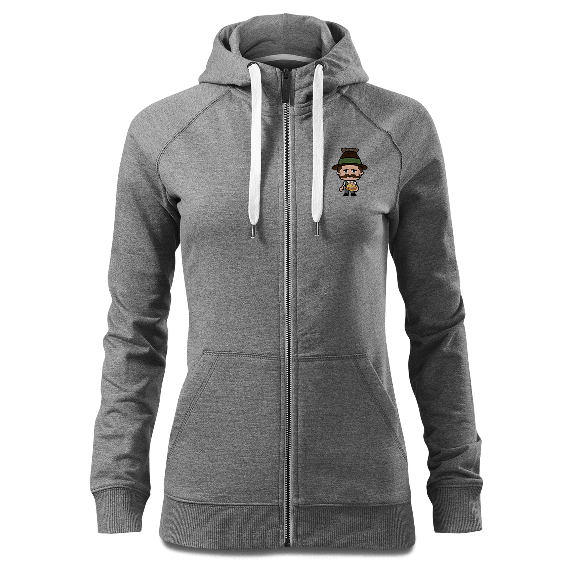 Da Sinzer Leberkassemmel Sweatshirt Zip Hoody Damen Grau Meliert Kreut Front