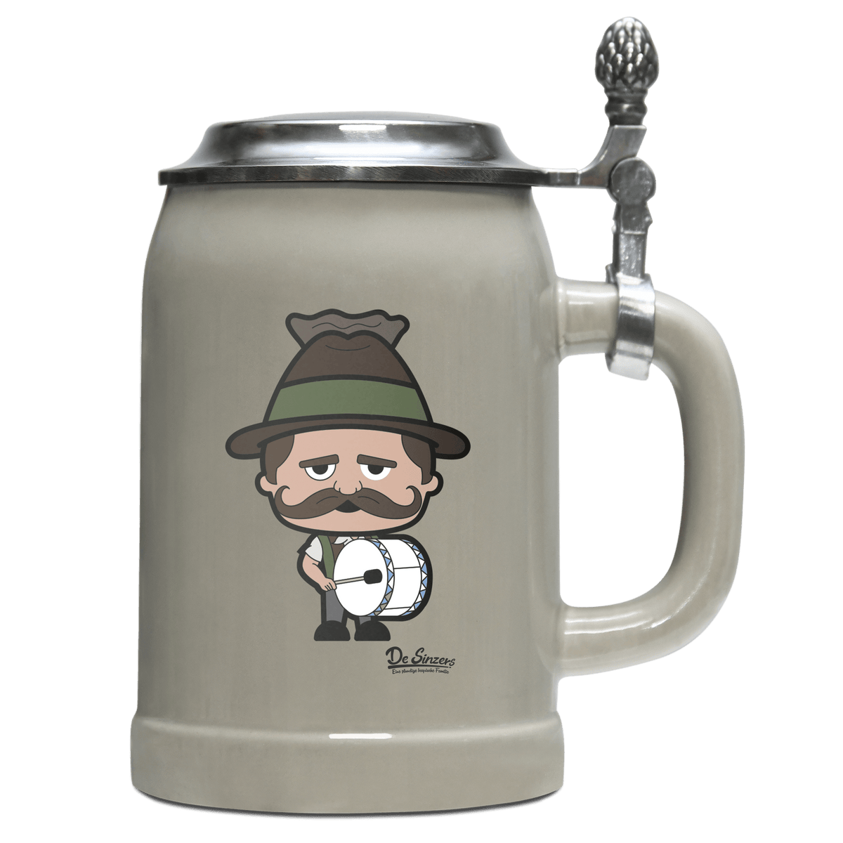 Da Sinzer Musikinstrumente Bierkrug 500ml Grau mit Deckel Hocheck Front
