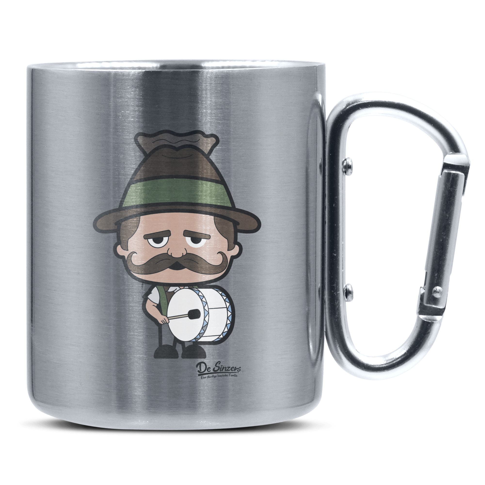Da Sinzer Musikinstrumente Edelstahl Kaffeetasse silberer Karabiner 320ml Grosser Traithen Front