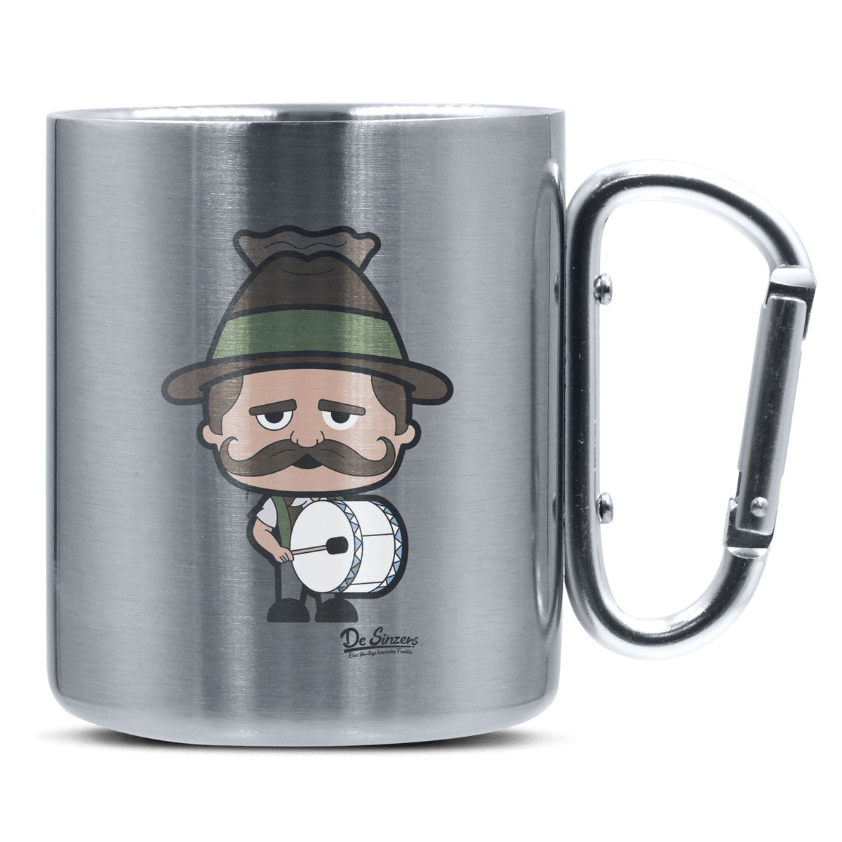 Da Sinzer Musikinstrumente Edelstahl Kaffeetasse silberer Karabiner 320ml Grosser Traithen Front