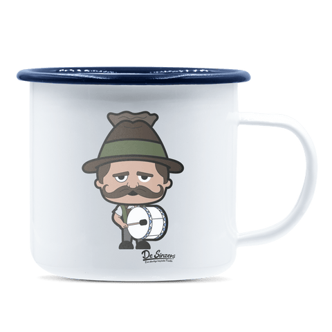 Da Sinzer Musikinstrumente Emaille Tasse 375ml Weiss Blau Heuberg Front