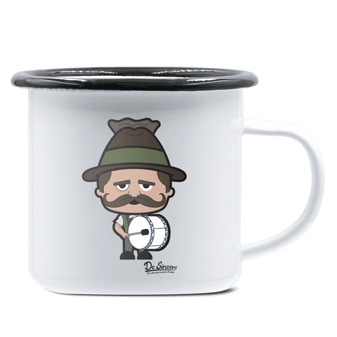 Da Sinzer Musikinstrumente Emaille Tasse 375ml Weiss Schwarz Hochries Front