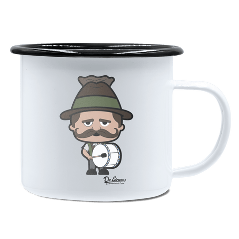 Da Sinzer Musikinstrumente Emaille Tasse 450ml Weiss Schwarz Spitzstein Front