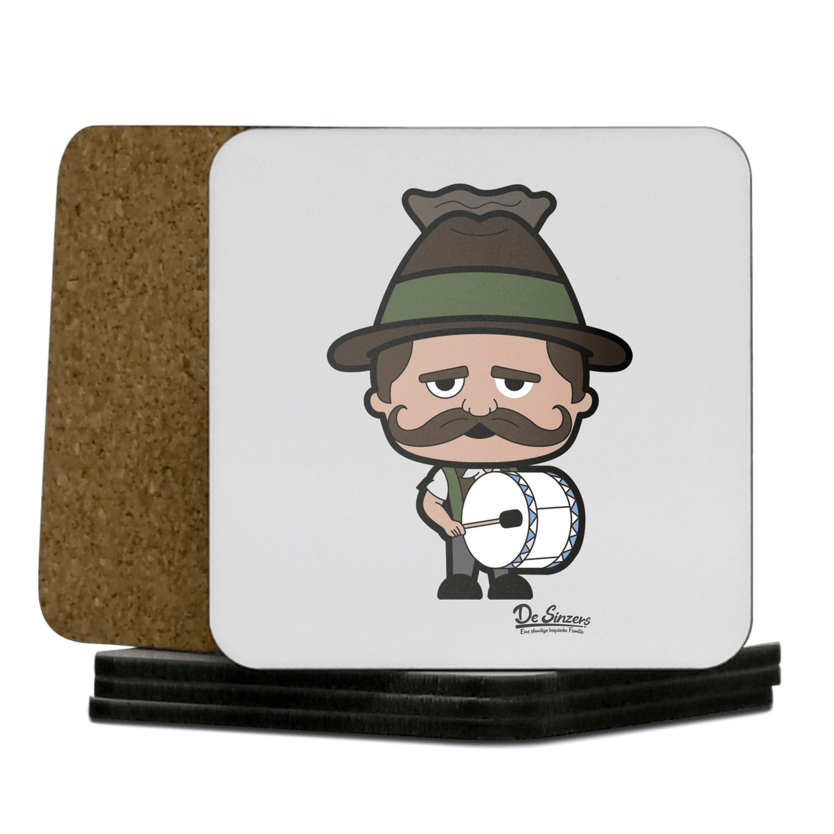 Da Sinzer Musikinstrumente Korkuntersetzer 5er Set 95 x 95 mm Weiss Karkopf Front