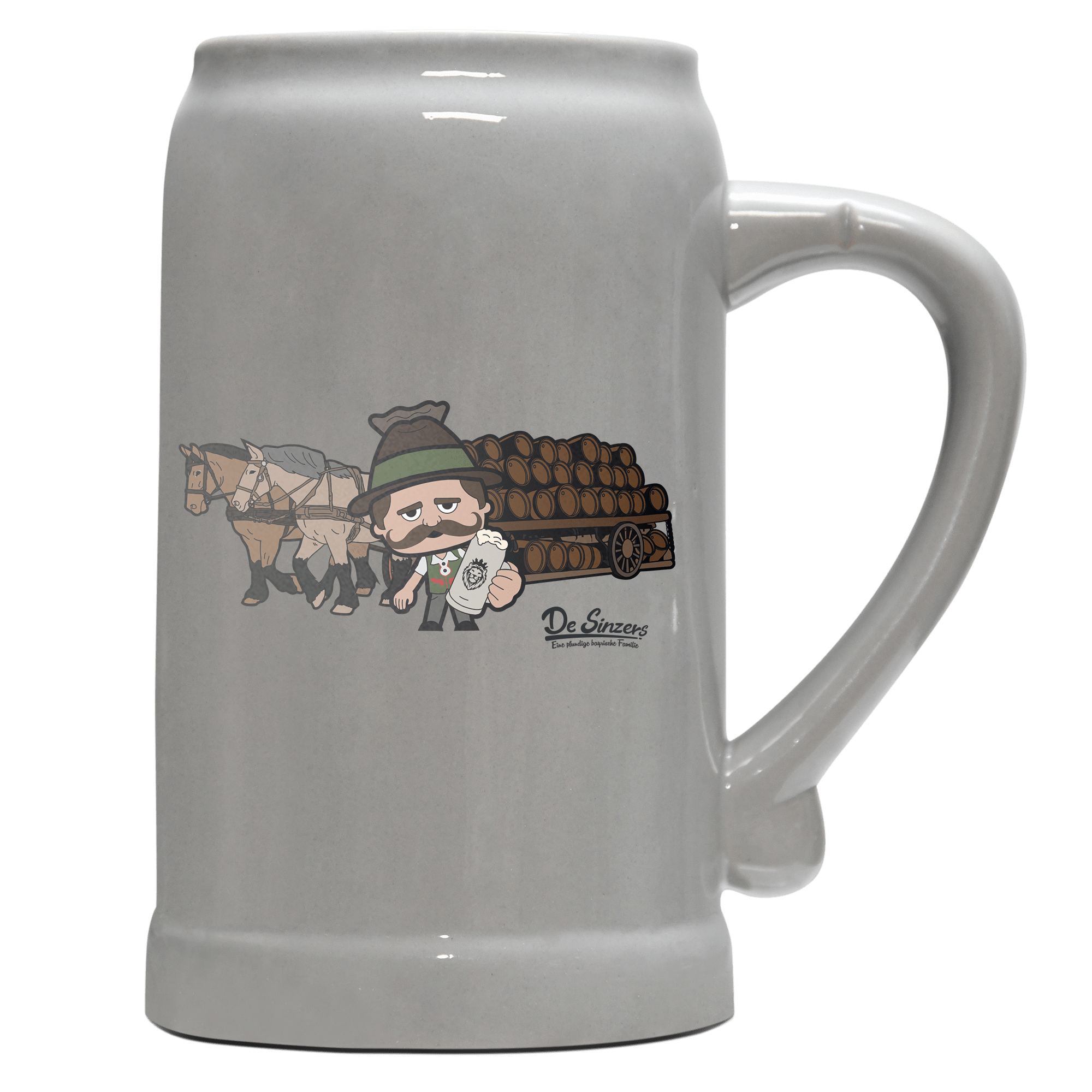Da Sinzer Pferdegespann Bierkrug 1000ml Grau Zugspitze Front