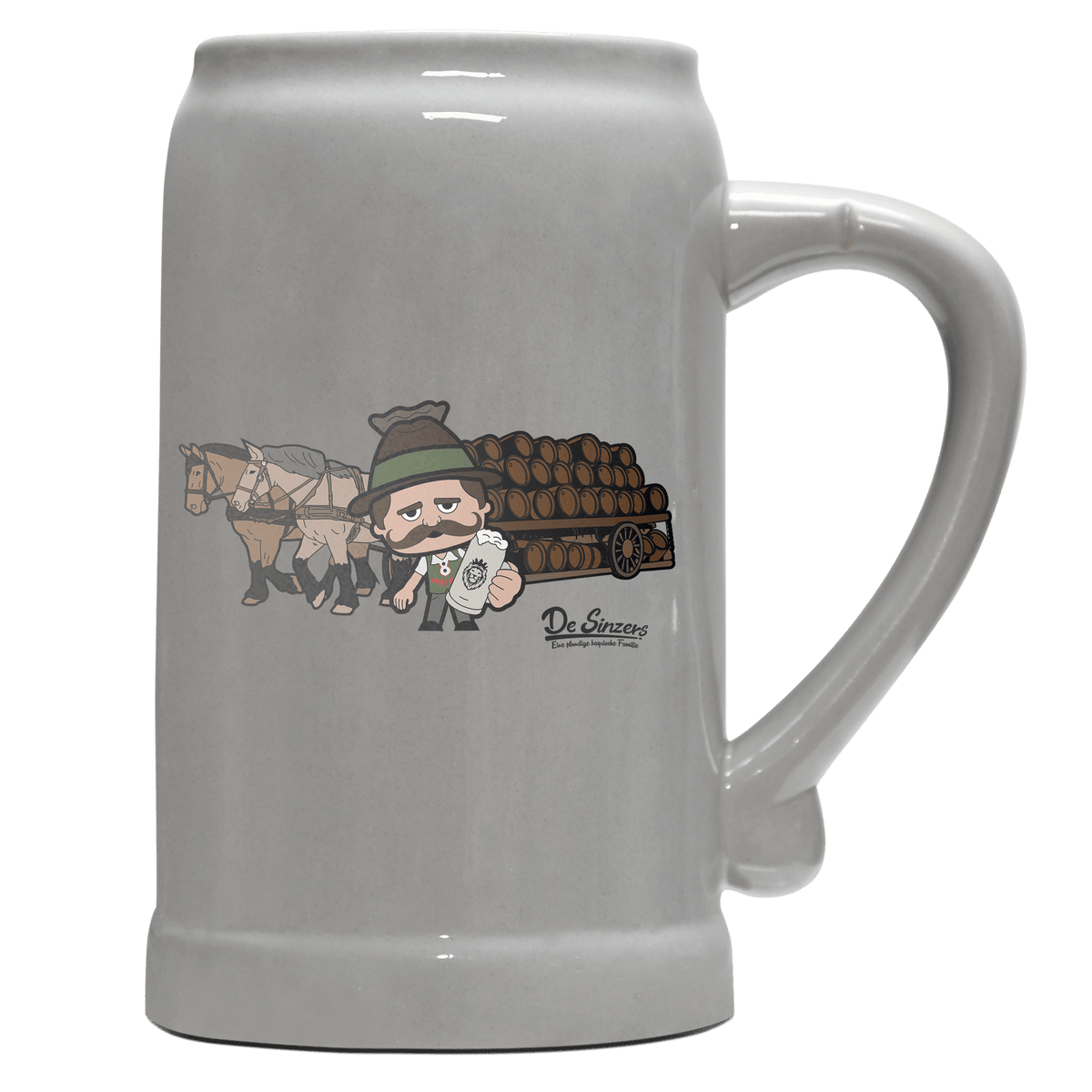 Da Sinzer Pferdegespann Bierkrug 1000ml Grau Zugspitze Front