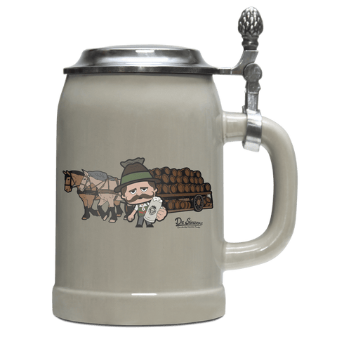 Da Sinzer Pferdegespann Bierkrug 500ml Grau mit Deckel Hocheck Front