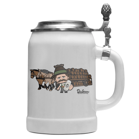Da Sinzer Pferdegespann Bierkrug 500ml Weiss mit Deckel Wetterspitzen Front