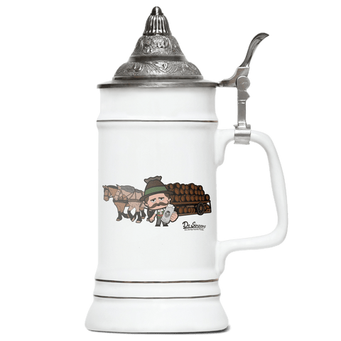 Da Sinzer Pferdegespann Bierkrug 500ml Weiss mit Spitzdeckel Wendelstein Front