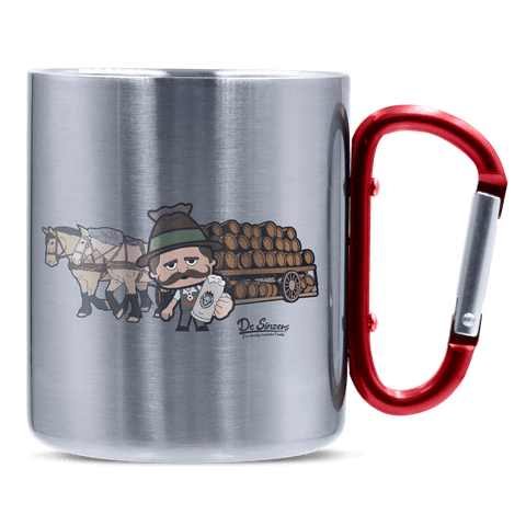 Da Sinzer Pferdegespann Edelstahl Kaffeetasse roter Karabiner 320ml Kitzstein Front