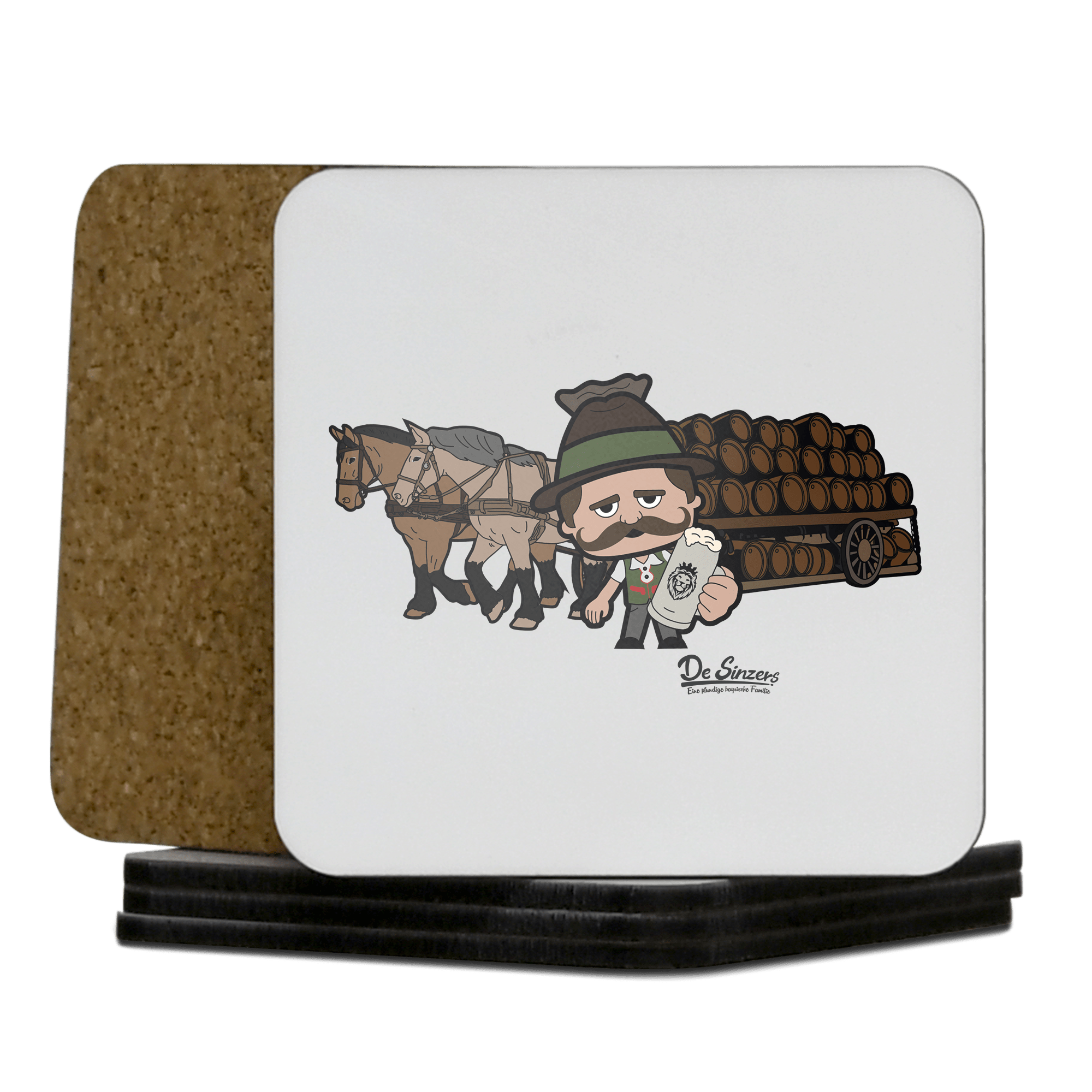 Da Sinzer Pferdegespann Korkuntersetzer 5er Set 95 x 95 mm Weiss Karkopf Front