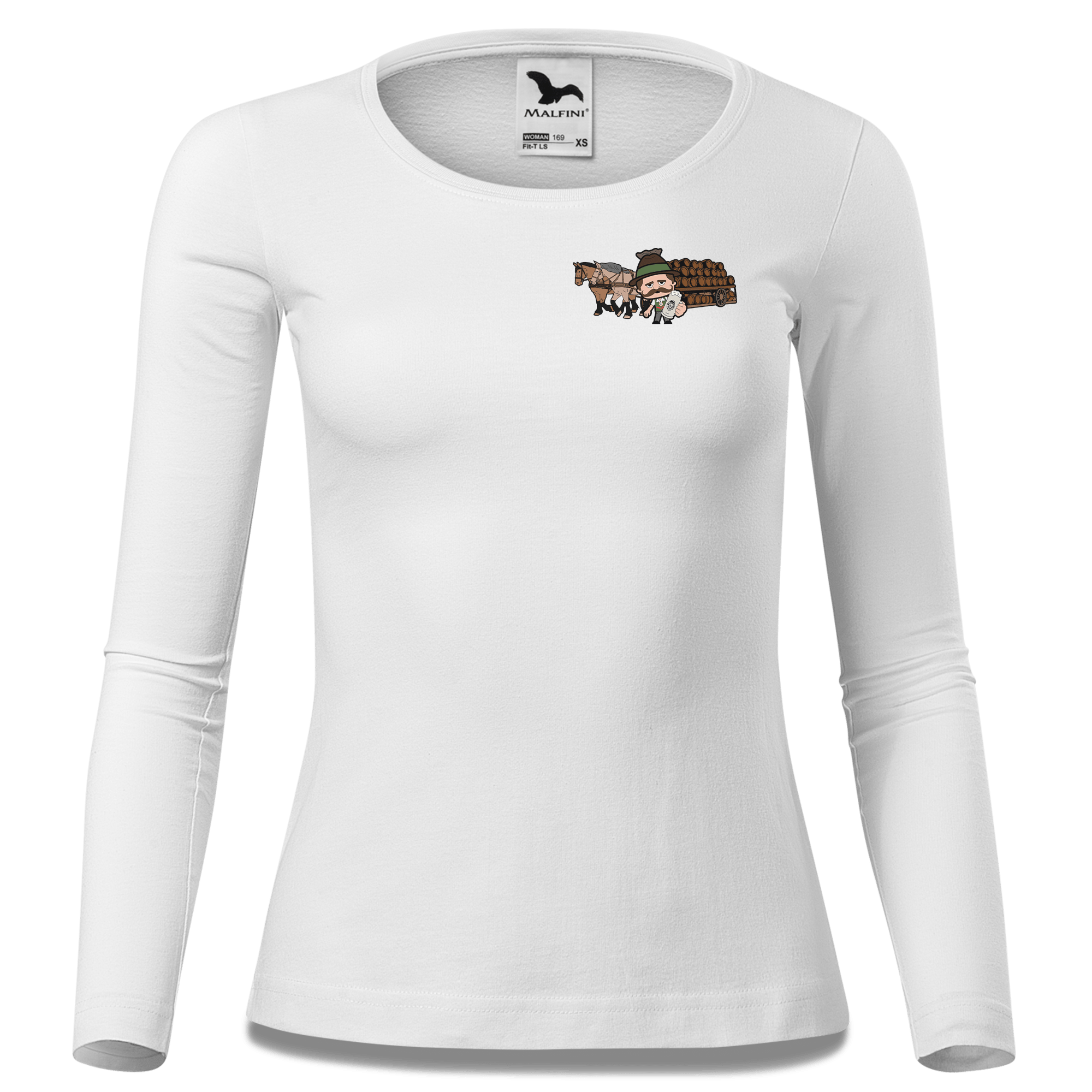 Da Sinzer Pferdegespann Longsleeve Fitted Damen Weiss Kronstauden Front