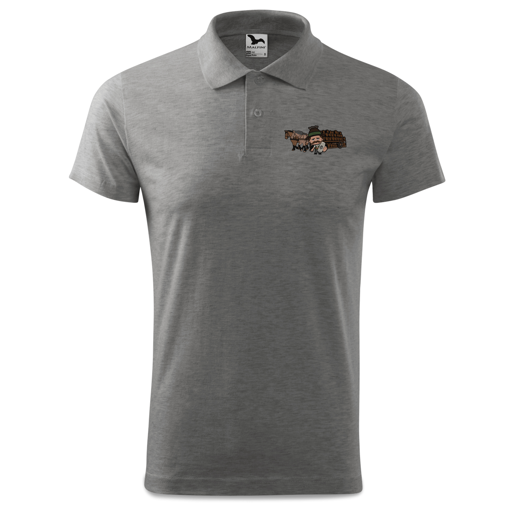 Da Sinzer Pferdegespann Polo Shirt Herren Grau Meliert Leiten Front