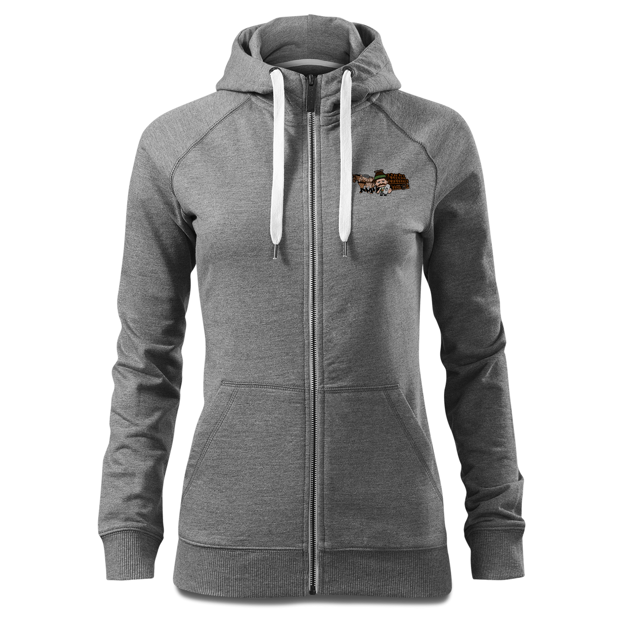 Da Sinzer Pferdegespann Sweatshirt Zip Hoody Damen Grau Meliert Kreut Front