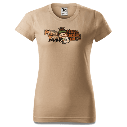 Da Sinzer Pferdegespann T Shirt Damen Sand Entleiten Front